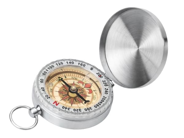 Fickkompass med fluorescerande urtavla 360° låsbart lock silver