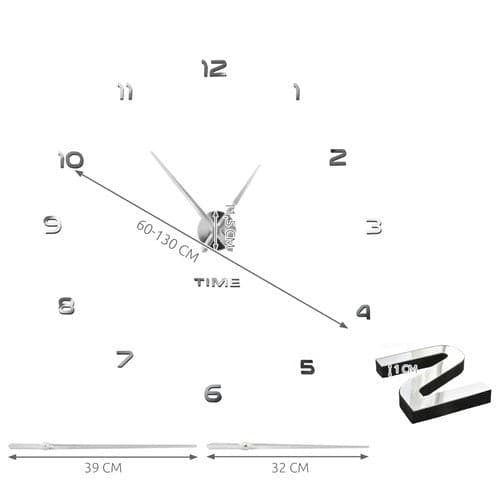 DIY väggklocka spegeleffekt silver 60-130 cm tyst mekanism