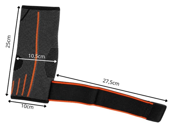 Nilkkatuki tarrakiinnityksellä, elastinen side 25 cm, harmaa/oranssi