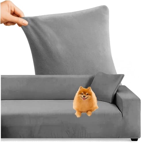 Sofföverdrag hörnsoffa elastisk sammet mörkgrå 145-185 cm + 1 kuddfodral