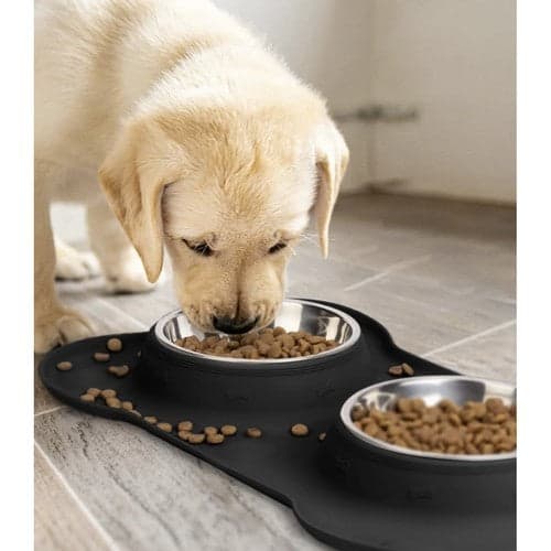 Dobbelt madskål hund/kat 2x450 ml rustfrit stål med silikonebase