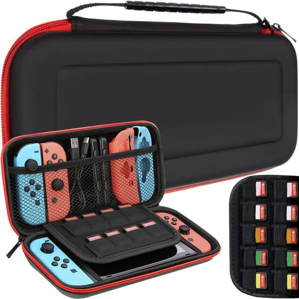 Nintendo Switch/OLED etui hårdt skal sort, plads til 10 spil