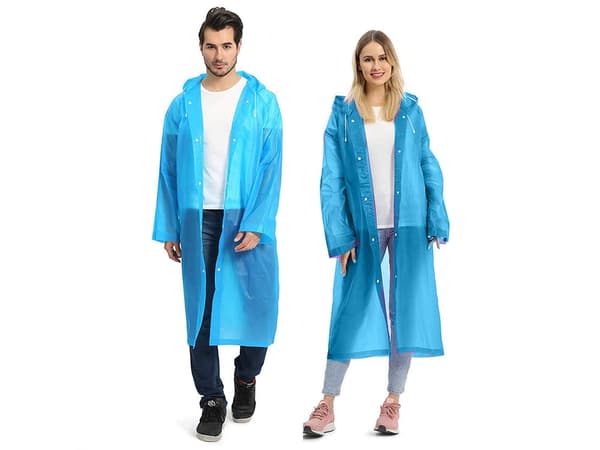 Regnponcho med hætte og trykknapper, EVA, one size, blå