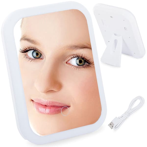 LED-sminkspegel 15x20 cm med touch och vikbart stativ USB/batteri