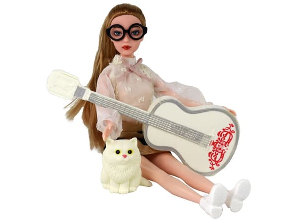 Docka Emily 30 cm med katt som låter och gitarr, 3+ år