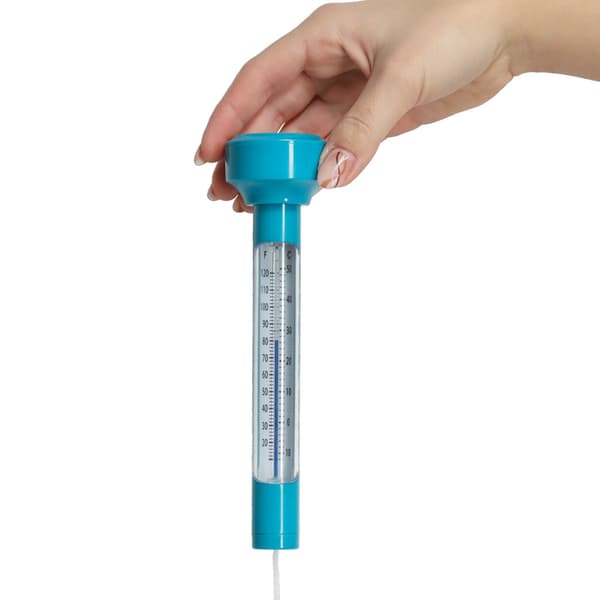 Flydende pooltermometer med snor, Celsius/Fahrenheit, 19 cm