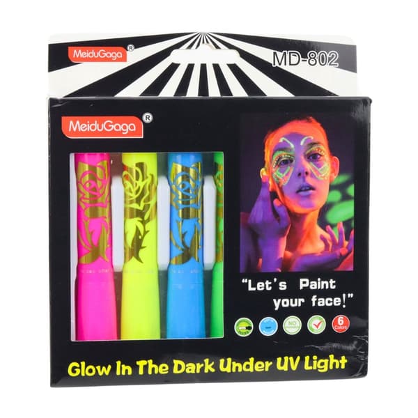Neon ansigtsmalingspenne 6-pack fluorescerende UV-makeup til børn