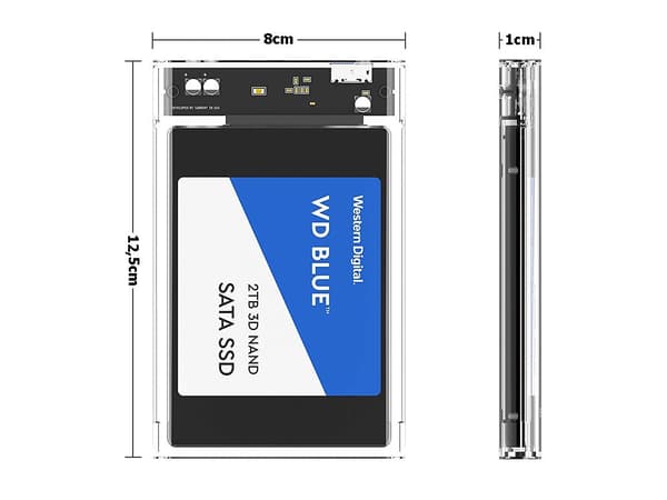 Harddiskkabinet 2,5 SATA til USB 3.0 transparent med USB-kabel