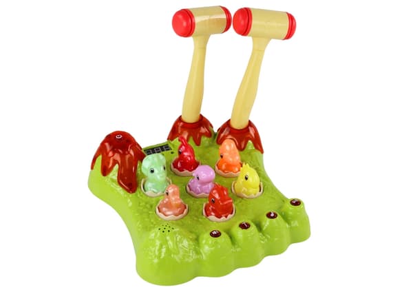 Wack-A-Mole dinosauruspeli ääni/valo, 2 vasaraa, 5 tasoa