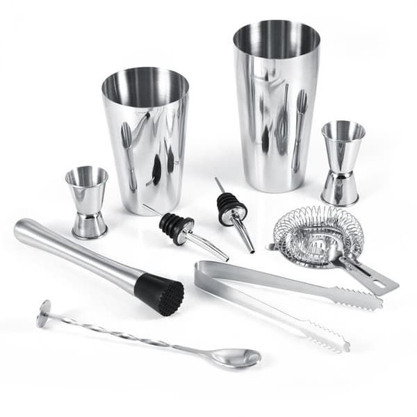 Barset 10 dele i rustfrit stål med shaker 600/700 ml og tilbehør