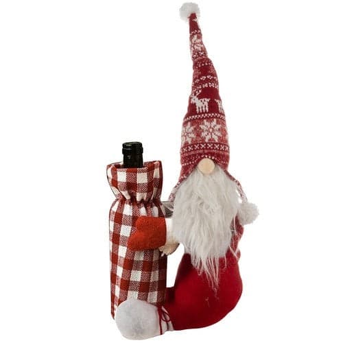 Julälva flaskpåse för vinflaska 55 cm röd/vit polyester