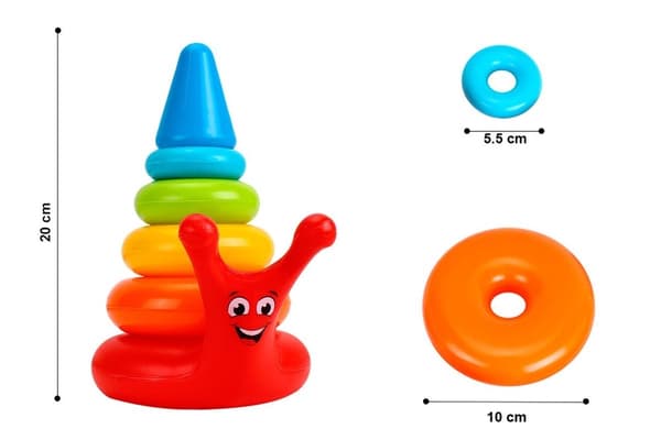 Stablelegetøj pyramide med 5 ringe, sneglebase, giftfri plast 1+ år