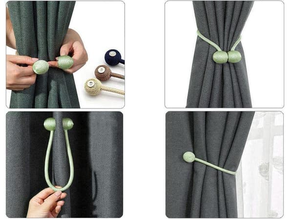Gardinklämmor med magnet grön 45 cm 2-pack