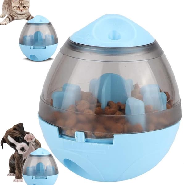 Interaktiv godtebold/foderbold til hund/kat blå 12 cm justerbar åbning
