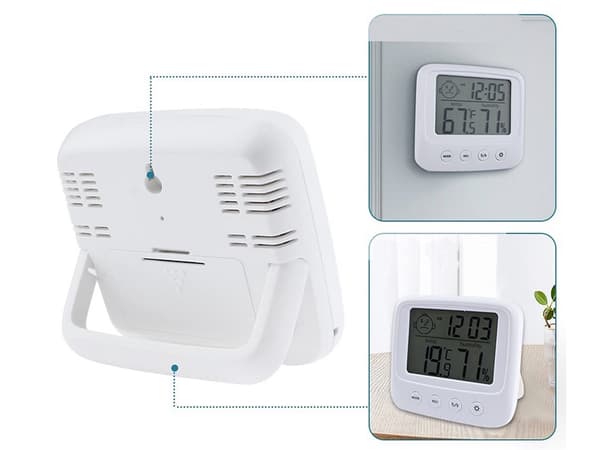 Digital termometer/hygrometer med klocka alarm LCD inkl AAA-batterier