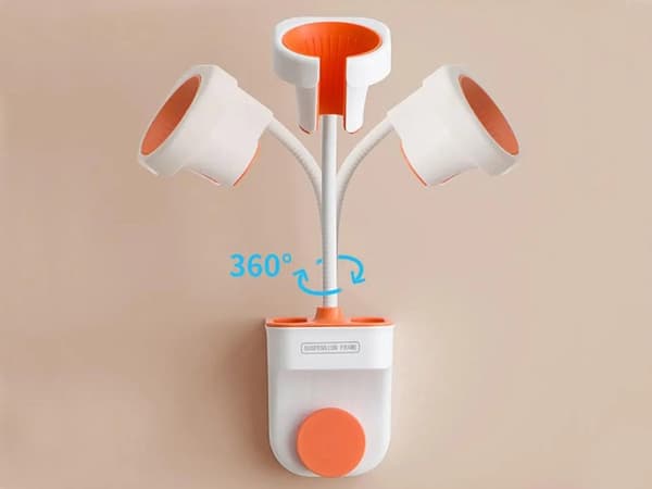 Väggmonterad hårtorkhållare med böjbar arm plast vit/orange