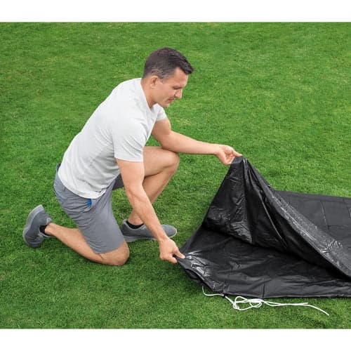 Pooloverdækning 305 cm til ramme-pool, sort polyethylen med dræning