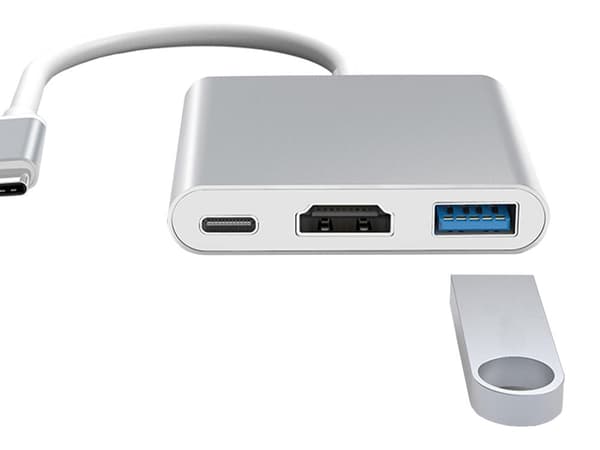 USB-C till HDMI + USB 3.0 adapter 4K vit/silver 13 cm