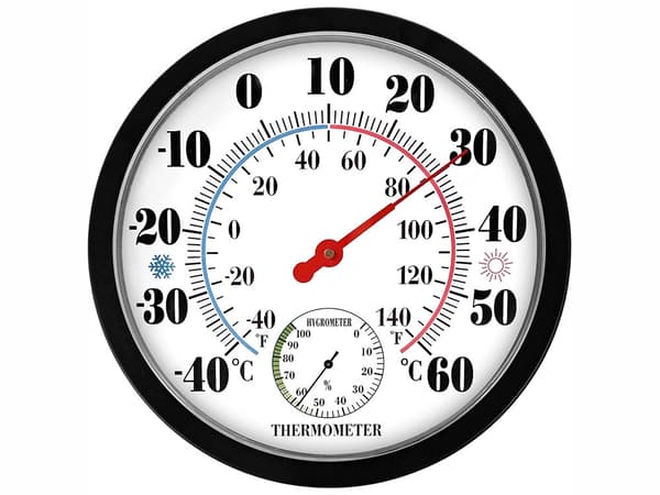 Vægtermometer med hygrometer analog 25 cm, sort, -40 til 60°C