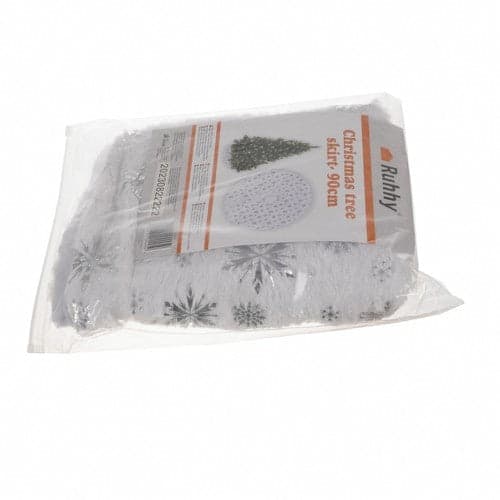 Juletræstæppe hvid/sølv 90 cm polyester med stjerner og snefnug