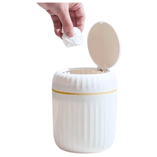 Mini soptunna med trycklock i plast 16,5x13x13 cm vit