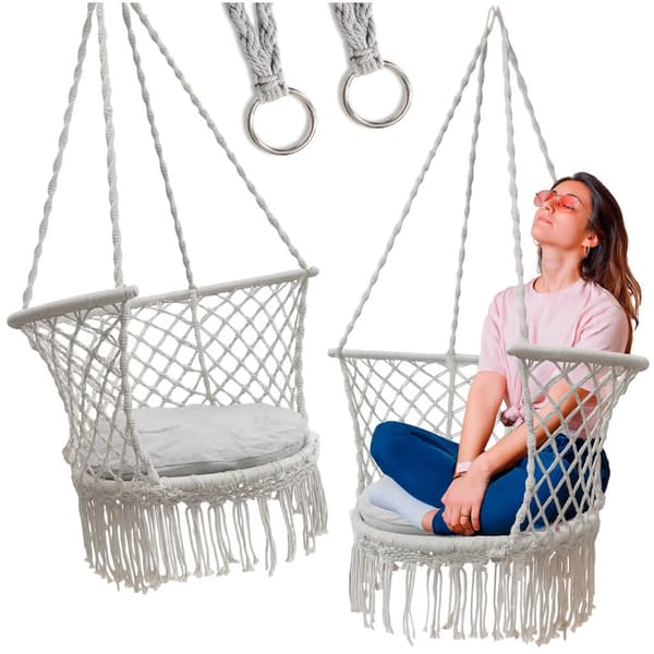 Hängstol boho grå med kudde, max 150 kg, metallram