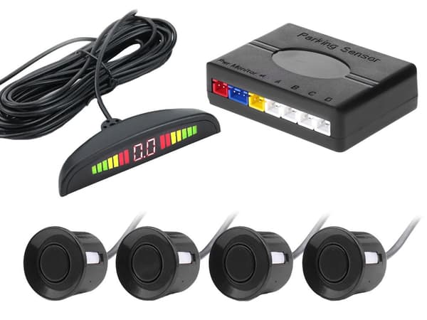 Parkeringssensor-kit 4 sensorer med LED-display sort 12V
