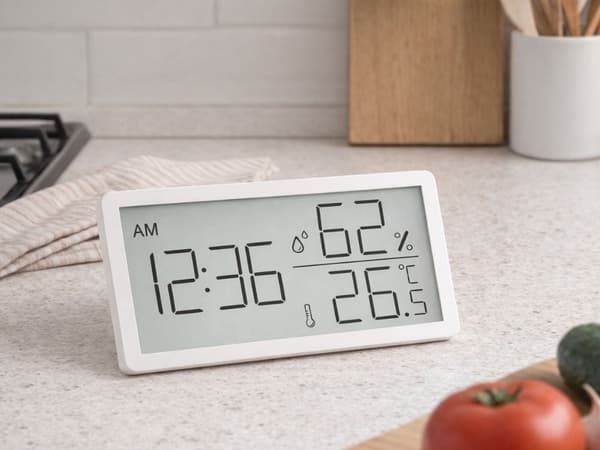 Digital termometer hygrometer med klocka LCD vit 10,5x6 cm