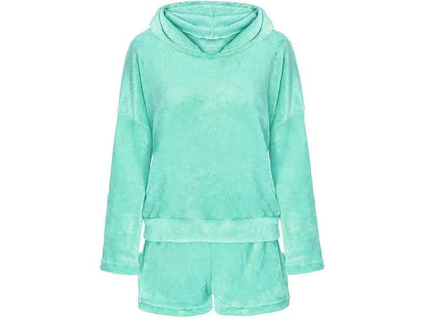 Pyjamassæt dame 2 dele bomuld M blå, langærmet trøje + shorts
