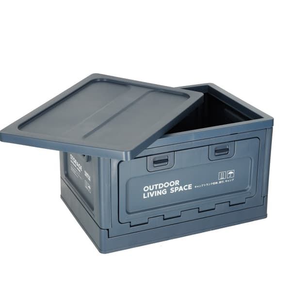 Fällbar förvaringsbox med lock 25 L mörkblå för bil/camping