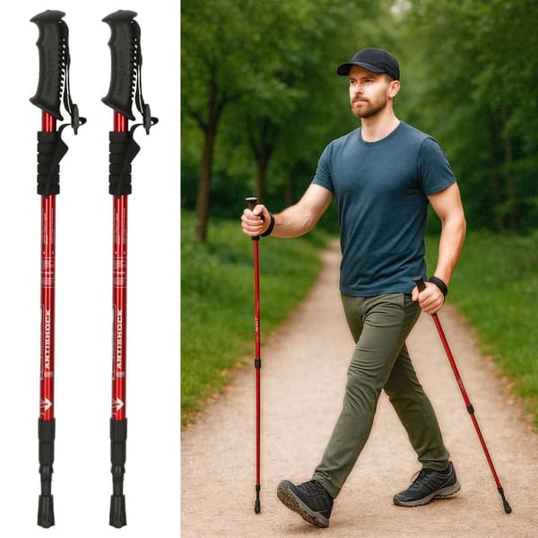 Fällbara trekkingstavar aluminium 65-135 cm volframspets röd 2-pack