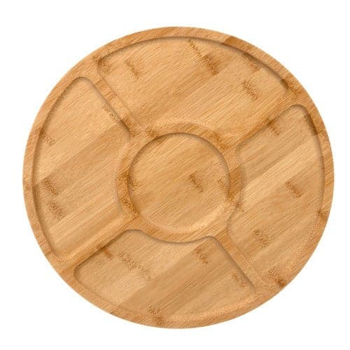 Roterande serveringsbräda bambu 33 cm med 5 fack halkfri bas
