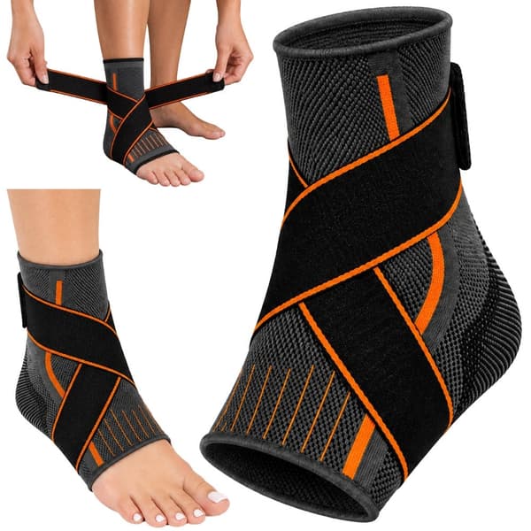 Nilkkatuki tarrakiinnityksellä, elastinen side 25 cm, harmaa/oranssi