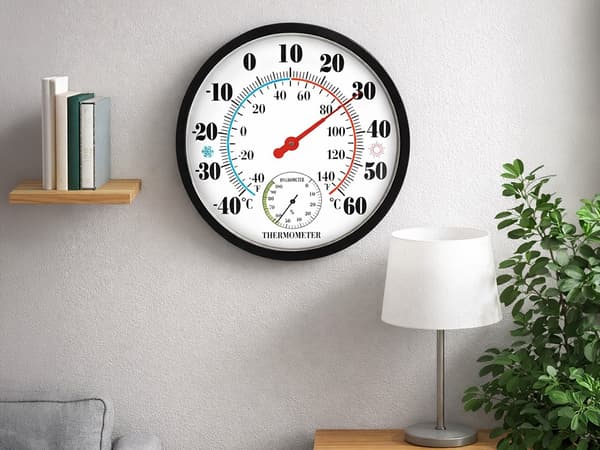 Vægtermometer med hygrometer analog 25 cm, sort, -40 til 60°C
