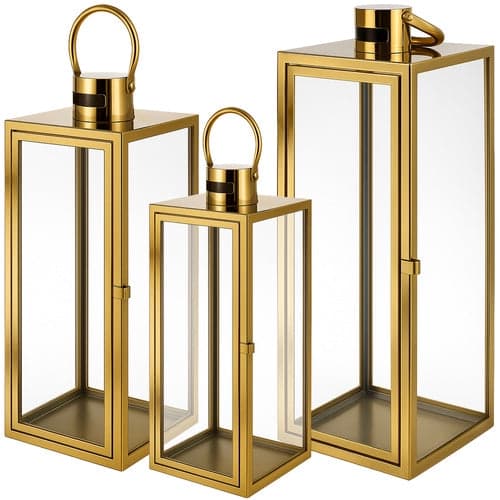 Lygtesæt 3-pak guld i glas/rustfrit stål til LED og fyrfadslys