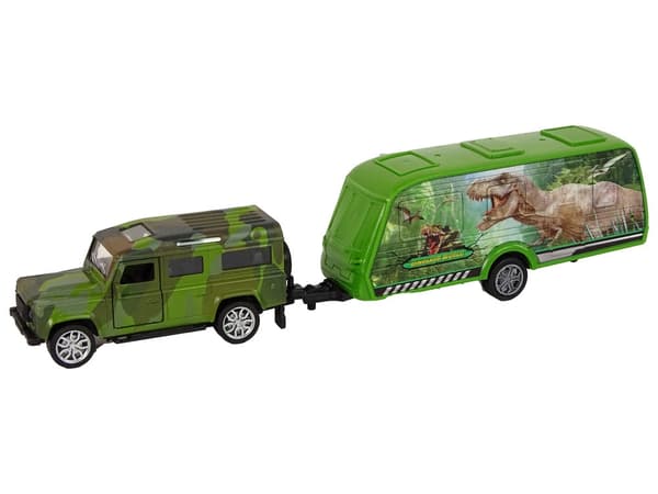 Dinosaurjeep legetøjsbil med anhænger 13 cm, baghjulstræk, 3+ år