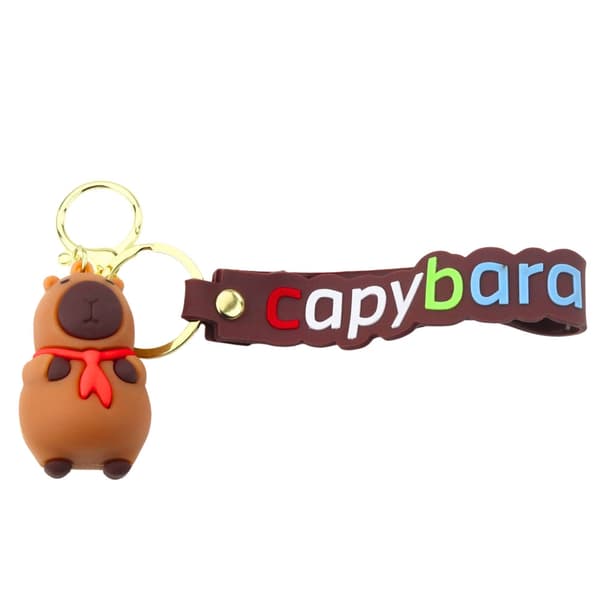 Silikonnyckelring kapybara med röd scarf, karbinhake + ring