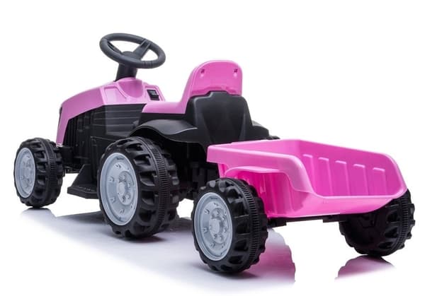 Rosa eltraktor til børn med tilhængervogn 112 cm