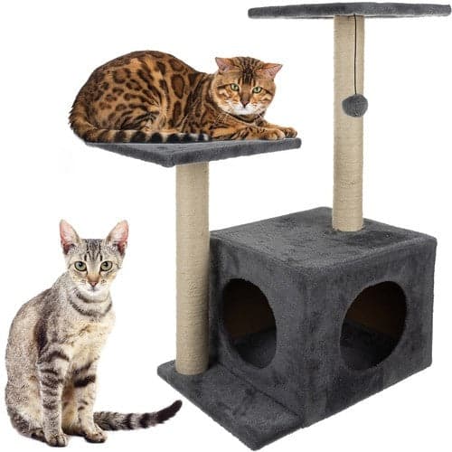 Kattekradsetræ 71 cm med 4 niveauer, platform & hule grå/beige