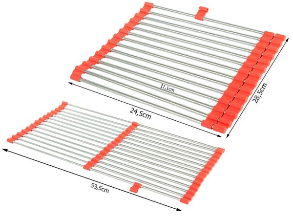 Rullbart diskställ över diskho 53,5x28,5 cm stål/silikon röd