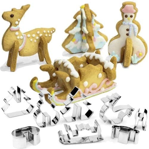 Julkakformar 3D-set 8 st i rostfritt stål för pepparkakor