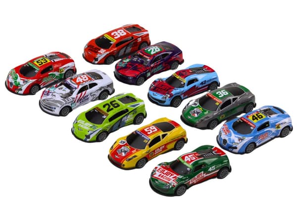 Leksaksbilar pull-back 10-pack 1:64 racingbilar 8 cm, 3+ år