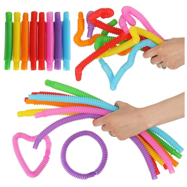 Sensoriska pop tubes sträckbara rör i plast 8-pack 13–41 cm