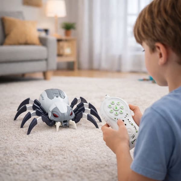 Fjernstyret RC spindelrobot 29 cm med røg, lys og lyd