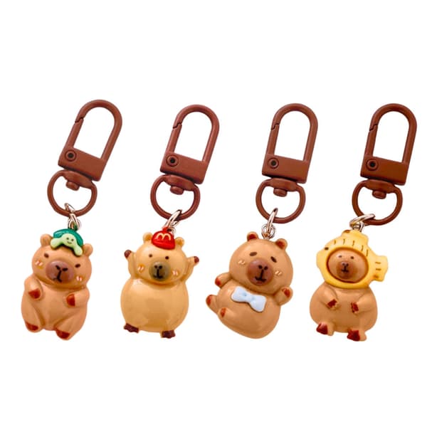 Mini capybara nyckelringar 4-pack 3 cm plastfigurer