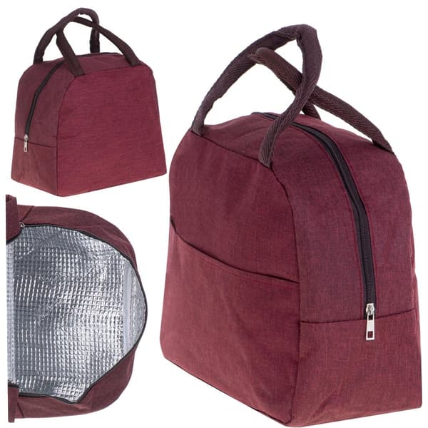 Isolerad lunchväska röd polyester med aluminiumfoder 24x19x12,5 cm
