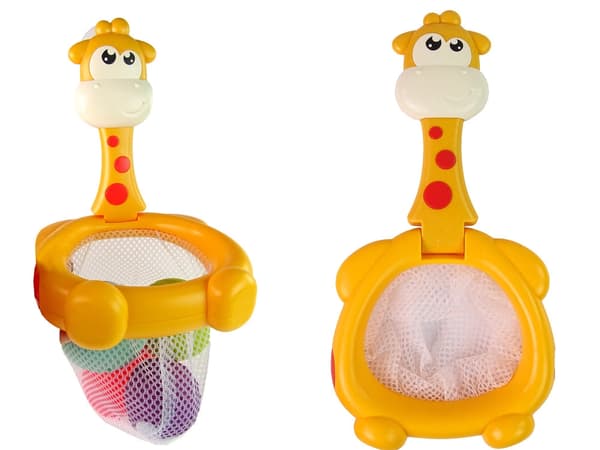 Badelegetøj mini-basket giraf med sugekopper og 4 gummibolde