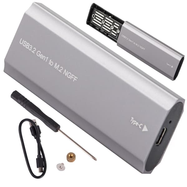 M.2 SATA NGFF SSD-adapterbox USB 3.1/USB-C 2230-2280 silver