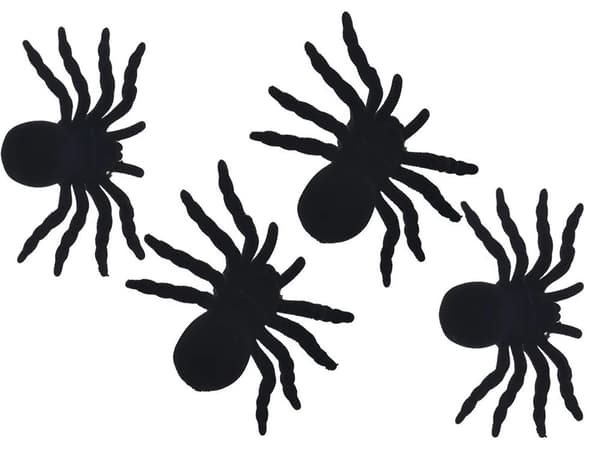 Halloween-edderkopper i plast 4-pack 7x11 cm, sorte