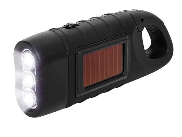 Dynamoficklampa med solpanel 3 LED svart med karbinhake